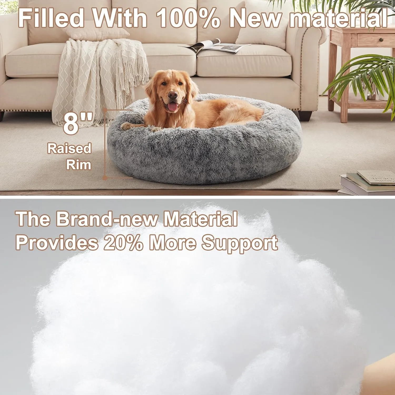 36 inches Donut Dog Bed for Large Dogs - Calming Fluffy Round Pet Bed with Removable & Washable Cover,Fits up to 100 lbs Pets (Dark Grey,Large)