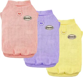3Packs Dog Cotton T-Shirt Dog Summer Short Sleeves Puppy Shirts Breathable Pet Vest Clothes with D-Ring for Small Medium Large Dogs Cats Kittens (Yellow Purple Pink) XL