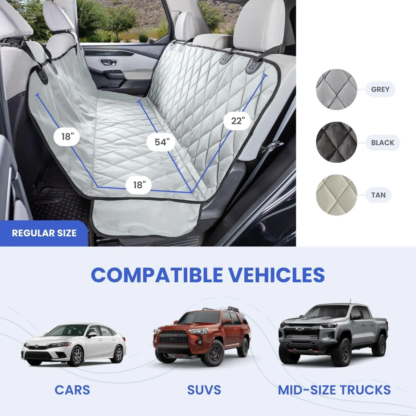 4Knines Dog Backseat Cover with Hammock for Cars, SUVs, and Trucks  Waterproof Layers, Nonslip Seat Protector, Durable Nylon Clips, K9 Shield with Heavy Duty Thread, (Regular, Grey)