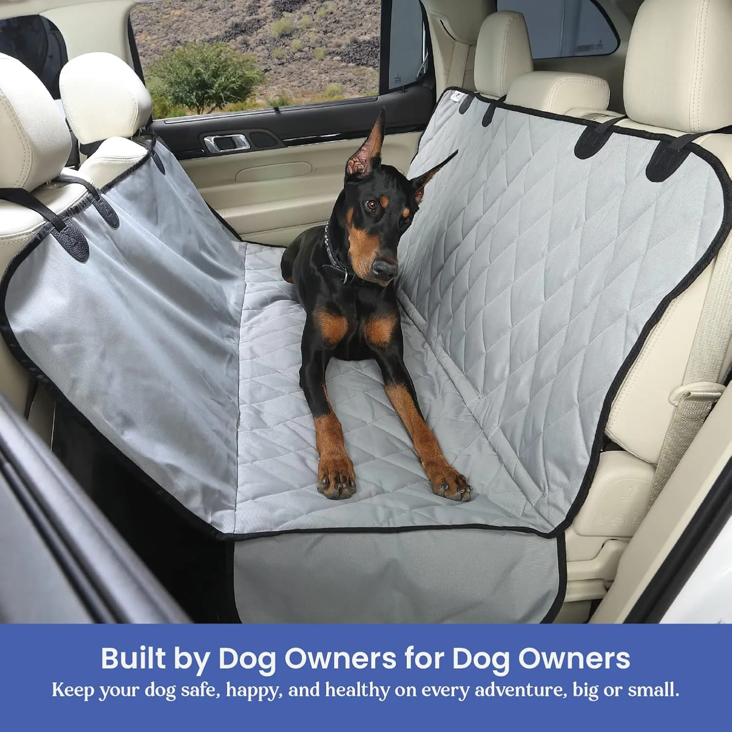 4Knines Dog Backseat Cover with Hammock for Cars, SUVs, and Trucks  Waterproof Layers, Nonslip Seat Protector, Durable Nylon Clips, K9 Shield with Heavy Duty Thread, (Regular, Grey)