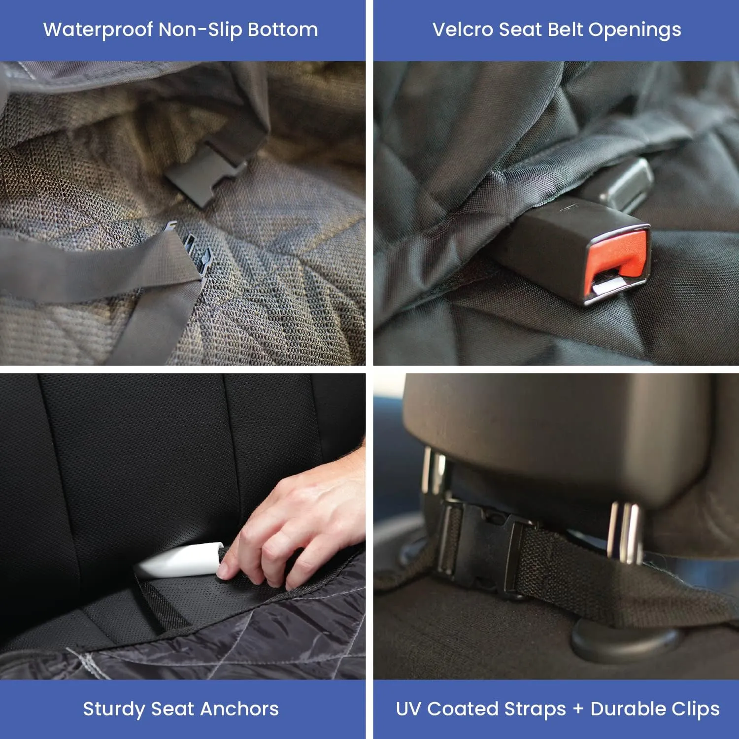 4Knines Dog Backseat Cover with Hammock for Cars, SUVs, and Trucks  Waterproof Layers, Nonslip Seat Protector, Durable Nylon Clips, K9 Shield with Heavy Duty Thread, (Regular, Grey)