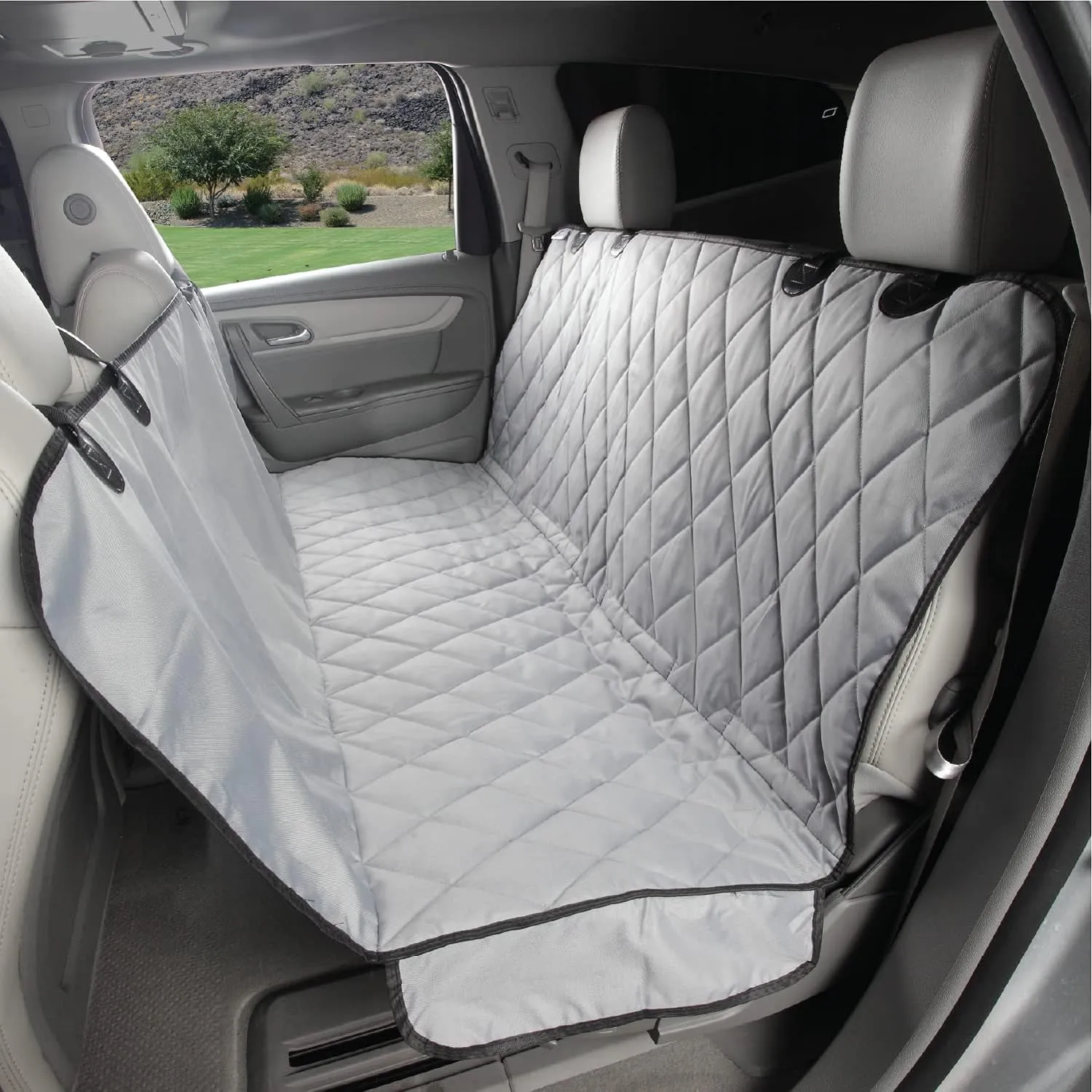 4Knines Dog Backseat Cover with Hammock for Cars, SUVs, and Trucks  Waterproof Layers, Nonslip Seat Protector, Durable Nylon Clips, K9 Shield with Heavy Duty Thread, (Regular, Grey)