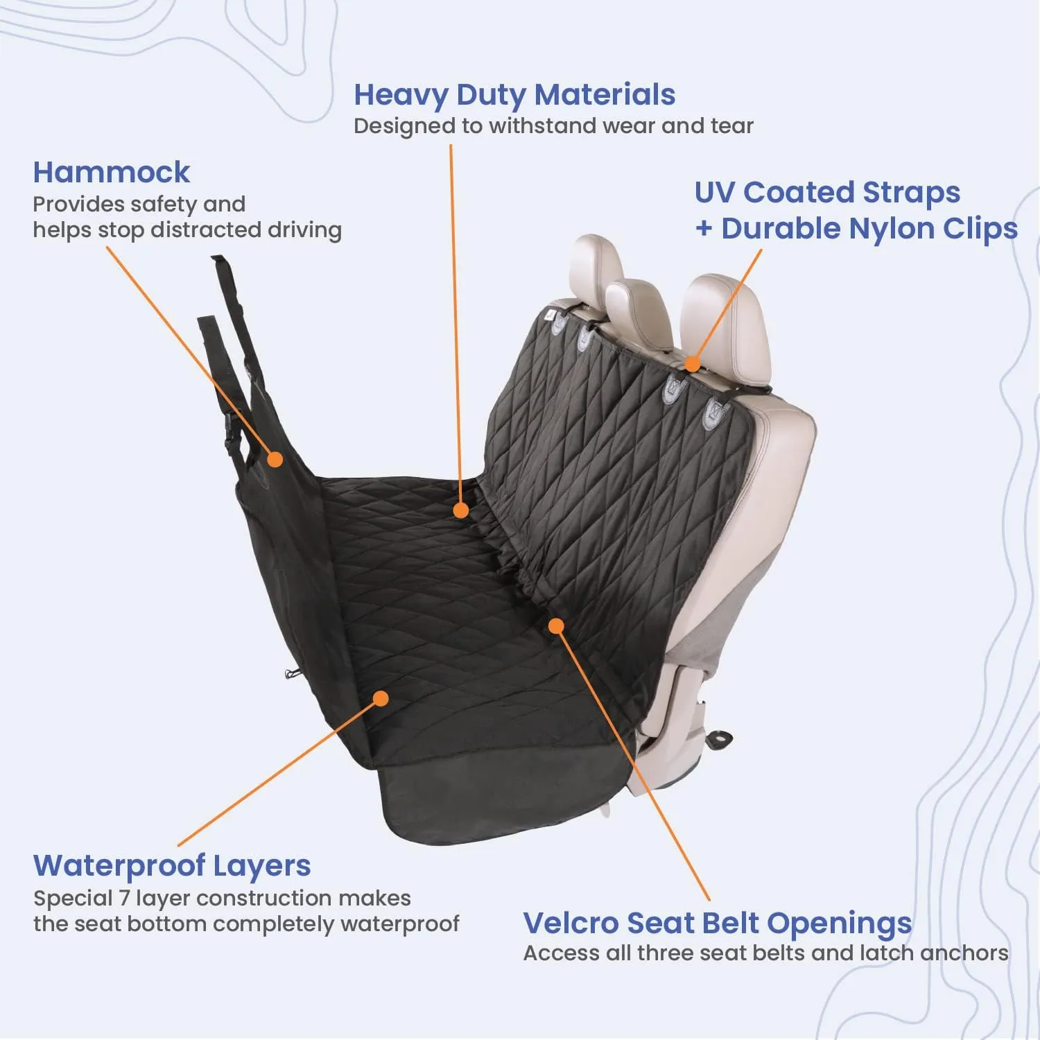 4Knines Dog Backseat Cover with Hammock for Cars, SUVs, and Trucks  Waterproof Layers, Nonslip Seat Protector, Durable Nylon Clips, K9 Shield with Heavy Duty Thread, (Regular, Grey)