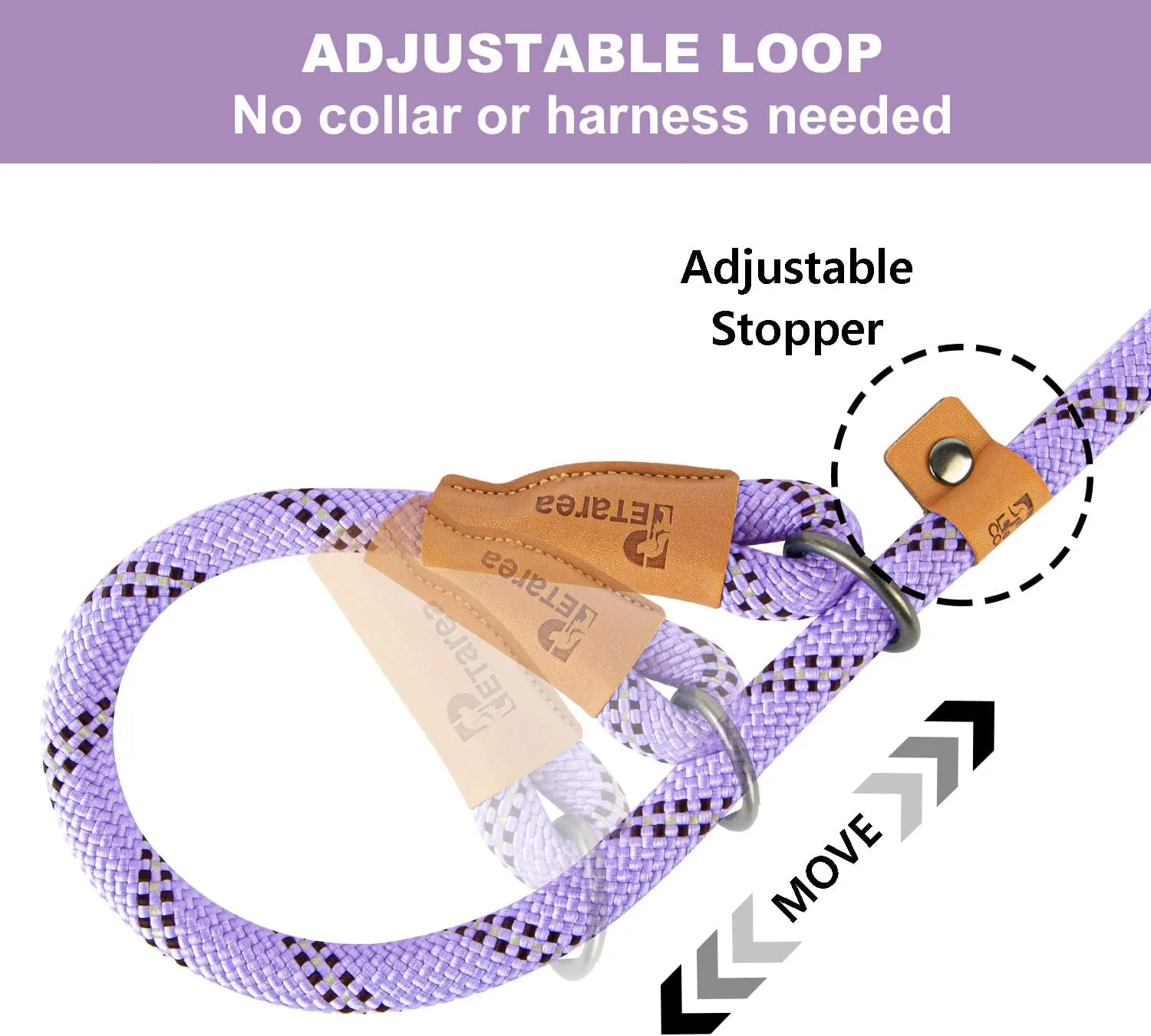 5 FT Slip Lead Dog Leash, Heavy Duty Rope Leash for Small Medium Large Dogs, No Pull Training Lead with Reflective Thread, Strong Comfortable Loop Leash (Lavender Stripe, Large(1/2"))