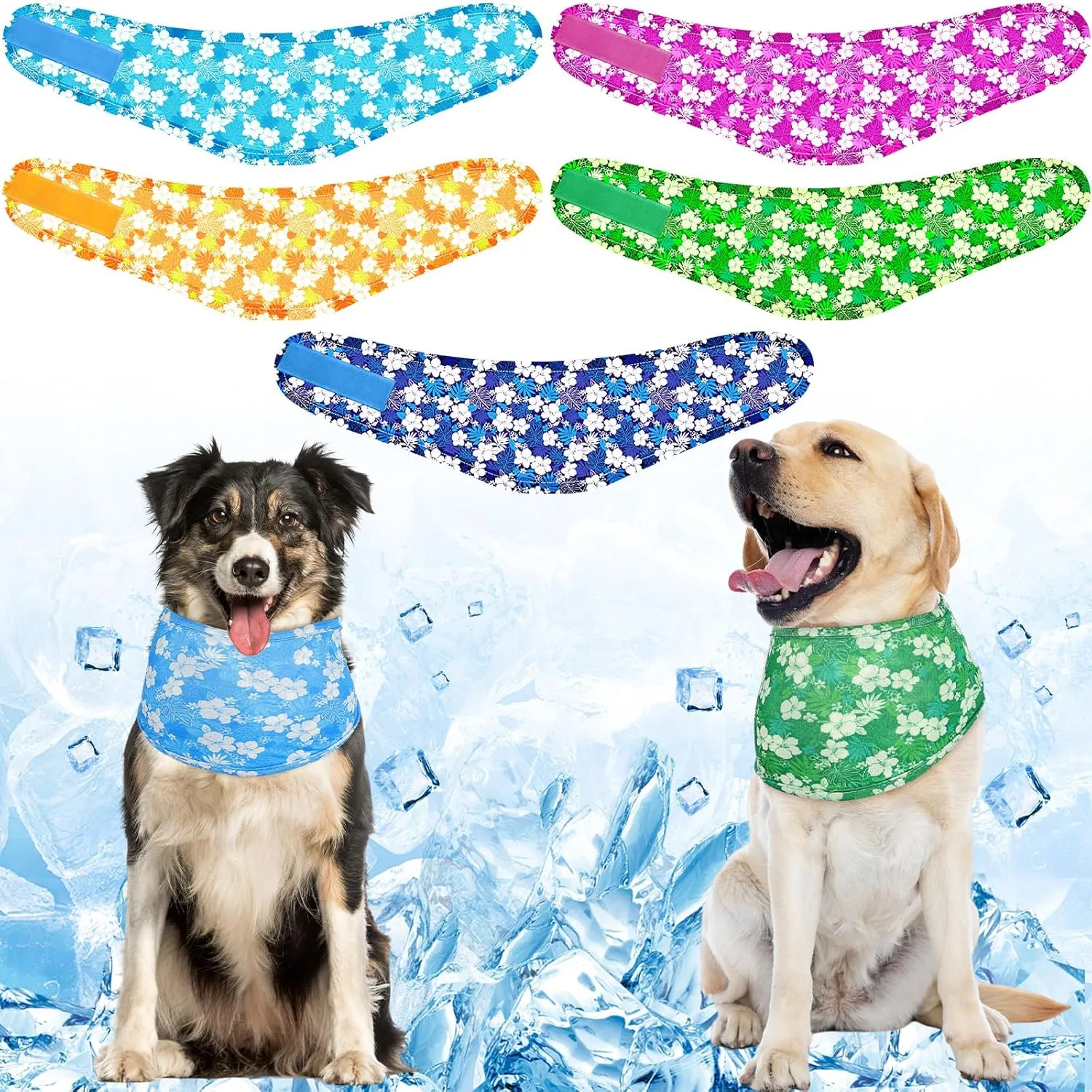 5 Pcs Dog Cooling Bandanas Instant Cooling Neck Wraps Breathable Ice Scarf Pet Basic Collar for Small to Large Dog Hunting Training Hiking Camping Accessories for Summer(M Size)