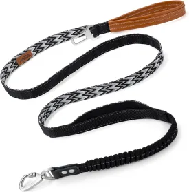 ANDA Heavy Duty Dog Leash for Medium Dogs, Double Handle (Traffic   Control), 6FT Bungee with Seatbelt Buckle, Reflective - Training Leash