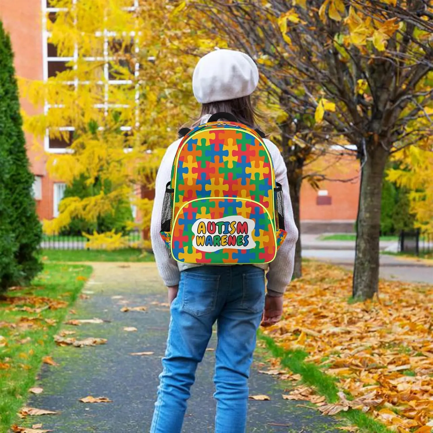 Autism Awareness Kids Backpack for Boys Girls, Unique Autism Toddler Backpack 14.2 In, Waterproof Casual Daypack Preschool Backpack Kindergarten School Mini Bookbag with Chest Strap