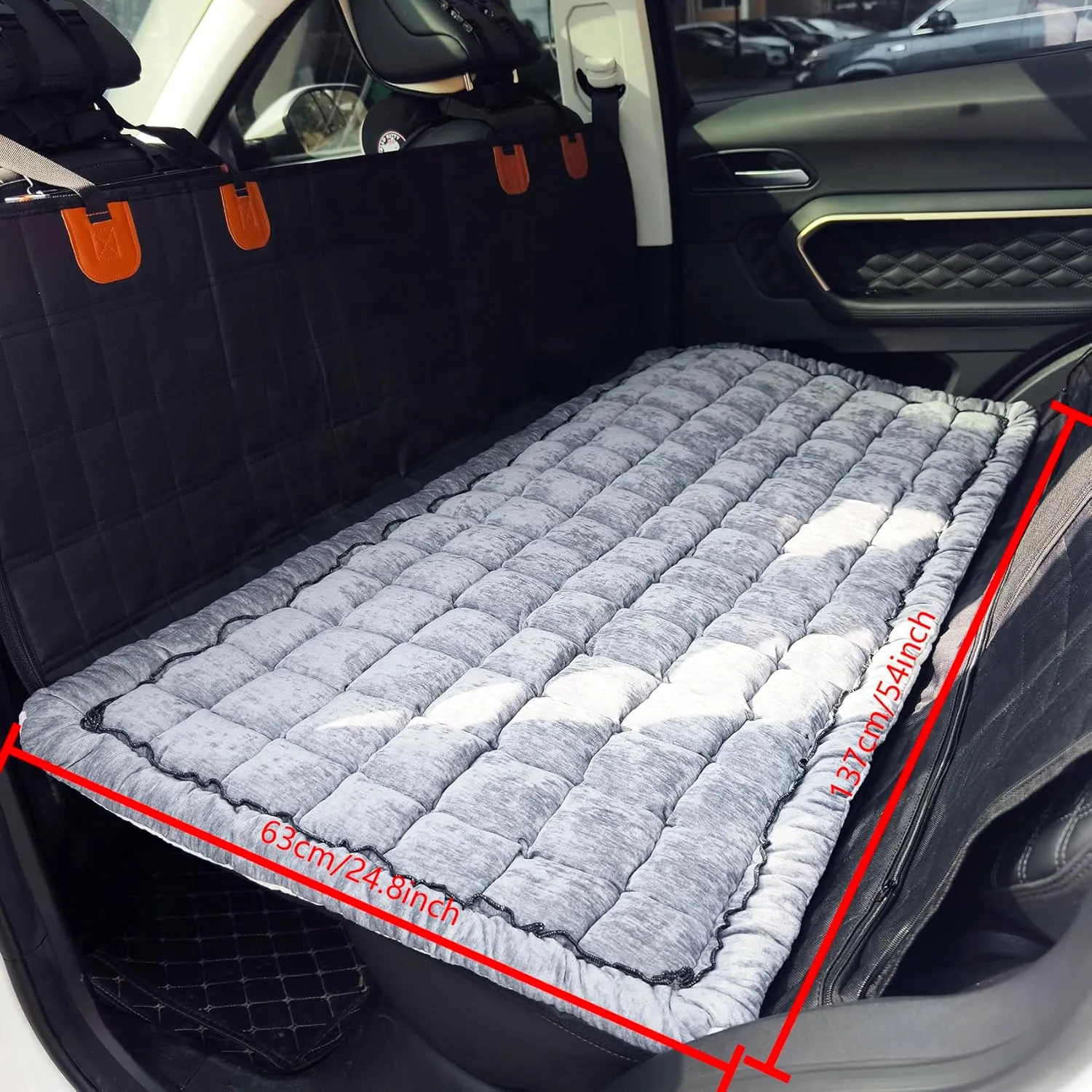 Backseat Pet Bed Mat, Plaid Dog Bed for Car Back Seat, Furry Dog Covers for Loveseats, Non-Slip Travel Dog Bed, Custom Fit for Backseat Extenders and Seat Covers (Grey, 24.8x54 inch)