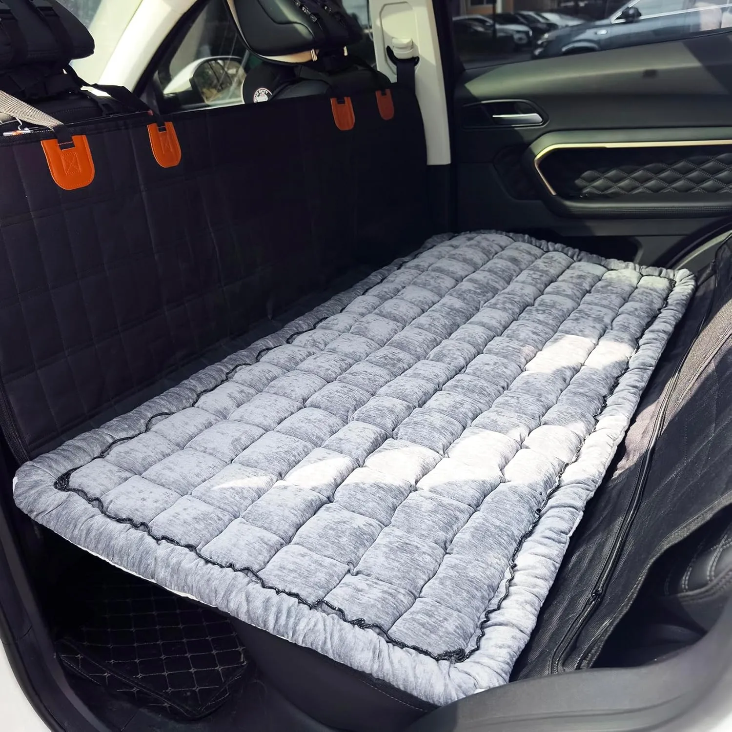 Backseat Pet Bed Mat, Plaid Dog Bed for Car Back Seat, Furry Dog Covers for Loveseats, Non-Slip Travel Dog Bed, Custom Fit for Backseat Extenders and Seat Covers (Grey, 24.8x54 inch)