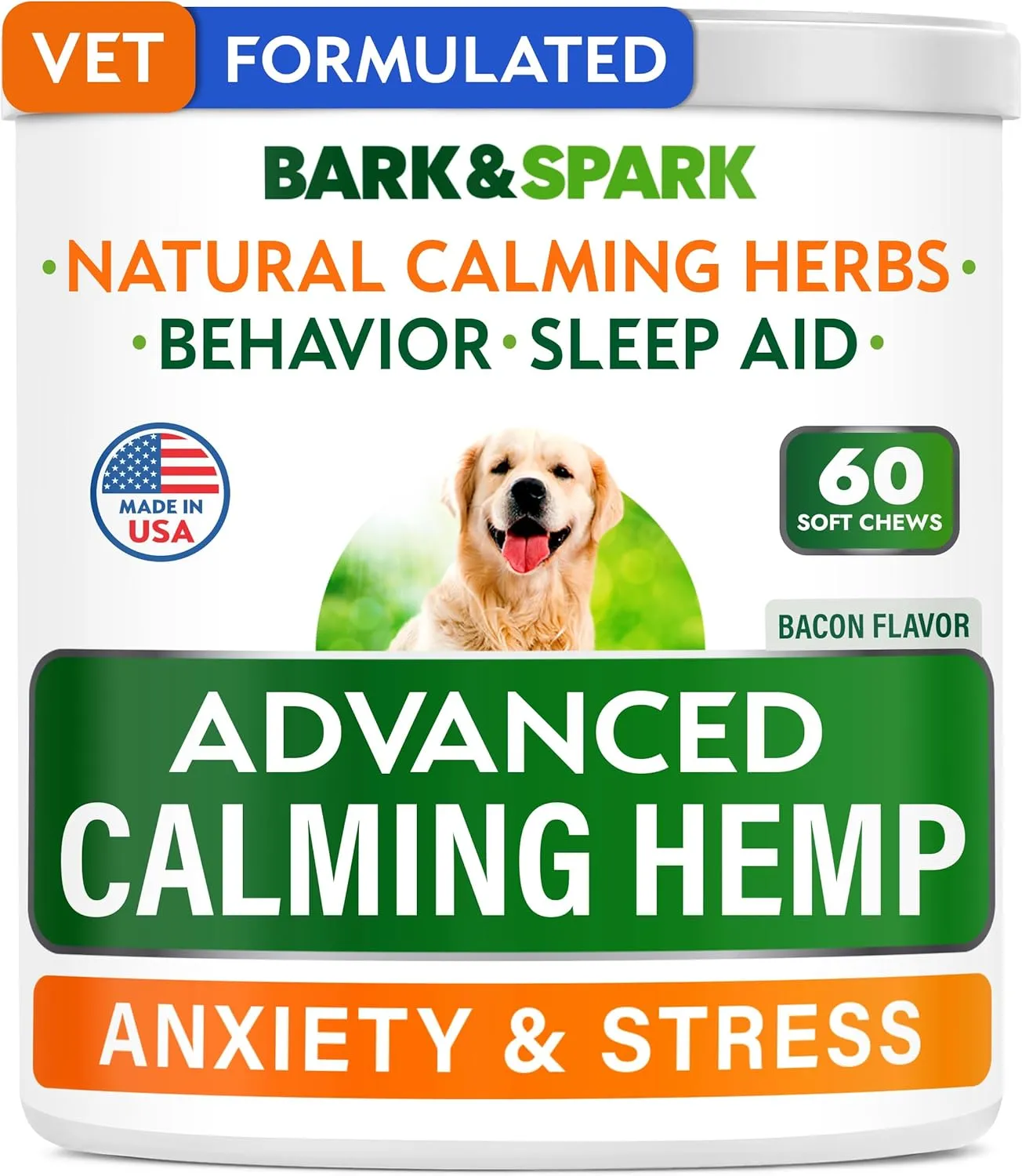 BARK&SPARK Advanced Calming Hemp Treats for Dogs - Hemp Oil   Melatonin - Anxiety Relief - Separation Aid - Stress Relief During Fireworks, Storms - Aggressive Behavior, Barking - 60Chews
