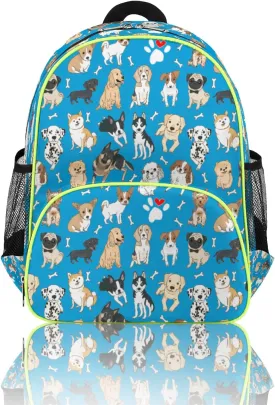 Blue Dogs Kids Backpack for Boys 14.2 In, Waterproof Casual Daypack Preschool Backpack Kindergarten School Mini Bookbag with Chest Strap, for Back to School Day