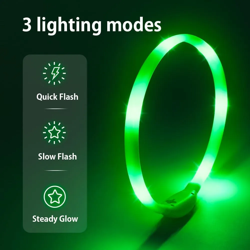 BSEEN Light Up Dog Collar for Small Dogs, Silicone LED Cat Collar Rechargeable Glowing Puppy Collar Dog Lights for Night Walking (Green-XS(40cm))