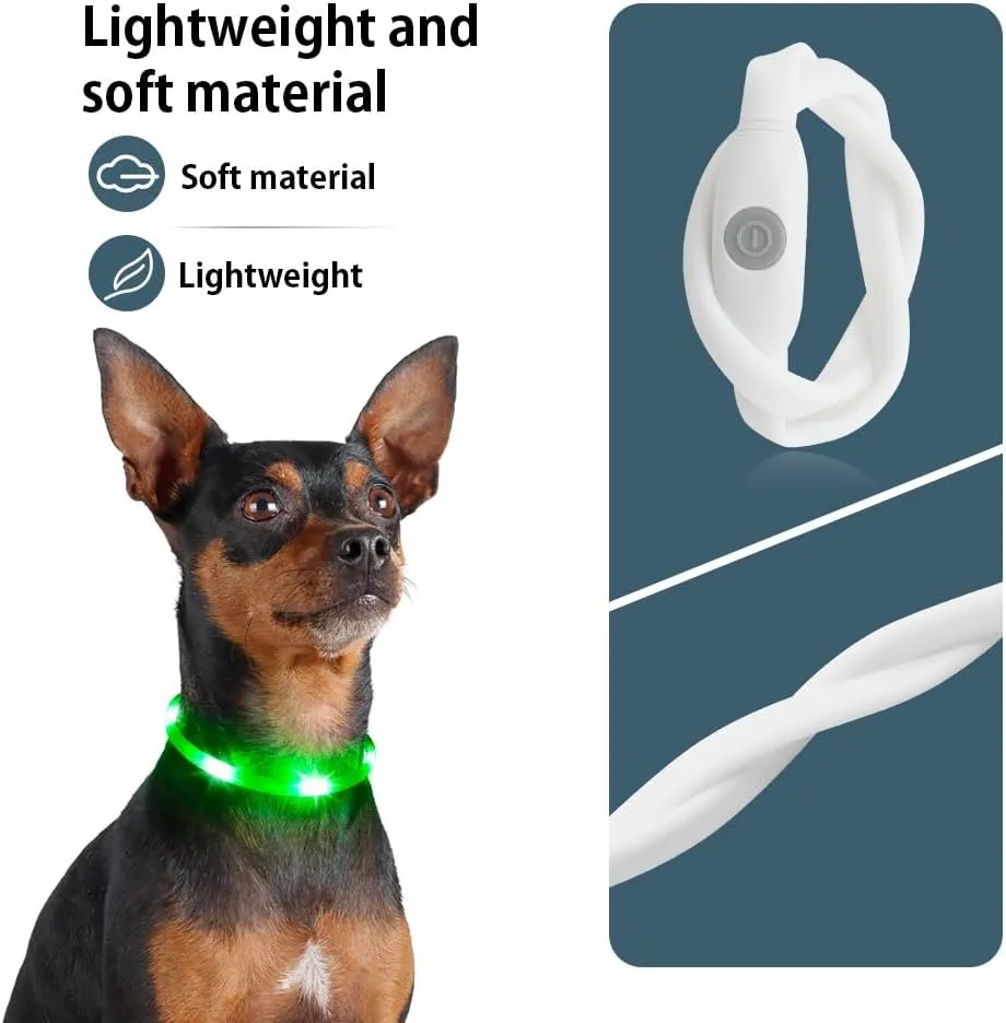 BSEEN Light Up Dog Collar for Small Dogs, Silicone LED Cat Collar Rechargeable Glowing Puppy Collar Dog Lights for Night Walking (Green-XS(40cm))