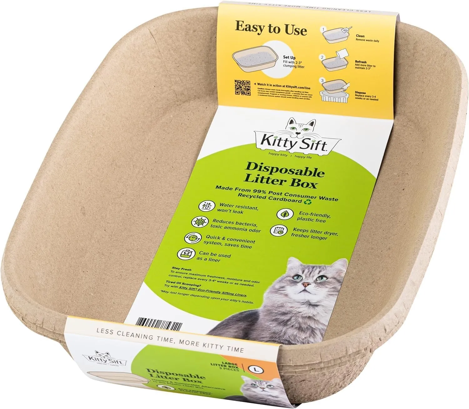 Bundle of Kitty Sift (6-Pack) Large Disposable Cat Litter Box   Kitty Sift FiberScoop Disposable Litter Scooper, Plastic-Free & Sustainable