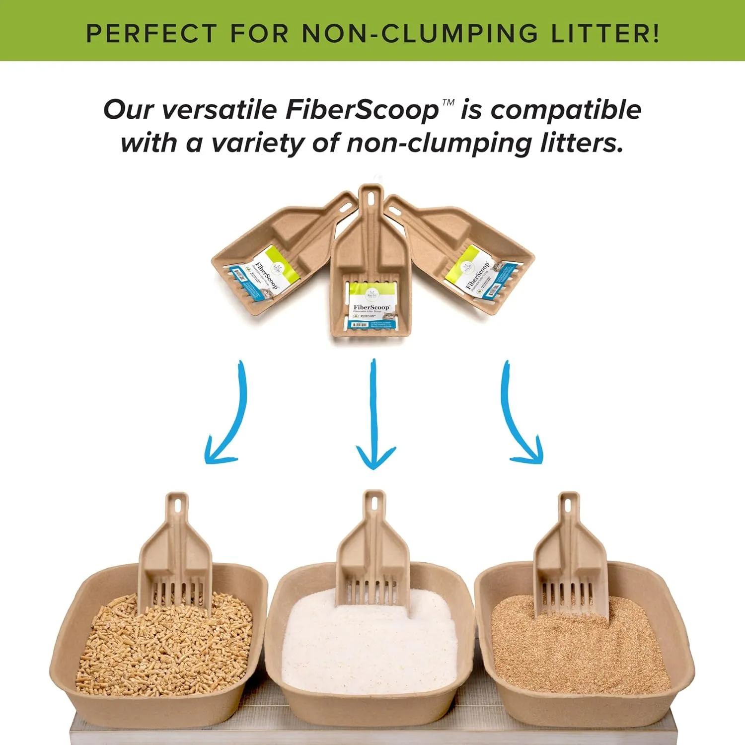 Bundle of Kitty Sift (6-Pack) Large Disposable Cat Litter Box   Kitty Sift FiberScoop Disposable Litter Scooper, Plastic-Free & Sustainable