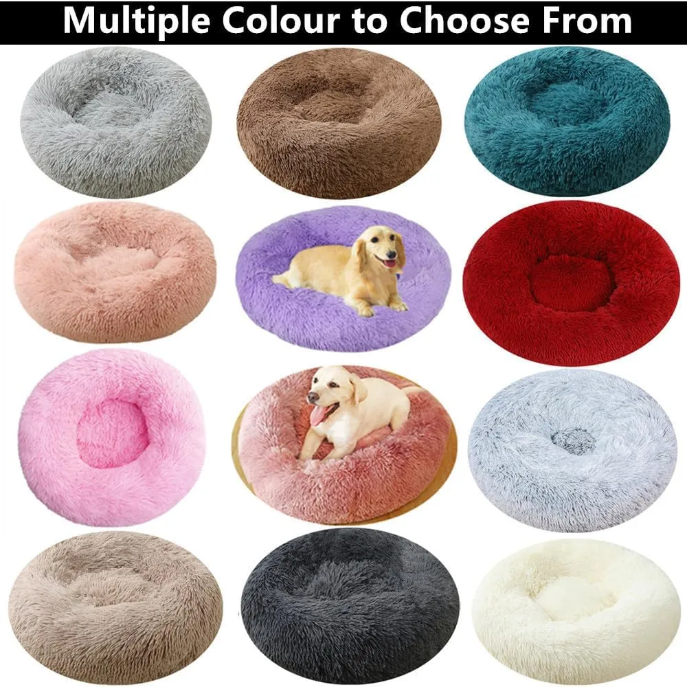 Calming Large Dog Bed & Cat Bed, 43 Inch Anti-Anxiety Donut Dog Cuddler Cat Bed, Warming Cozy Soft Dog Round Bed, Fluffy Faux Fur Machine Washable Pet Cushion for Medium Dogs & Cats (Purple)