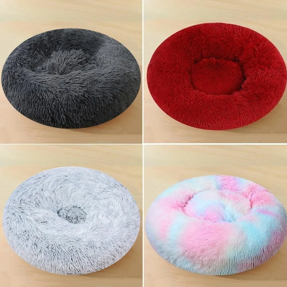 Calming Large Dog Bed & Cat Bed, 43 Inch Anti-Anxiety Donut Dog Cuddler Cat Bed, Warming Cozy Soft Dog Round Bed, Fluffy Faux Fur Machine Washable Pet Cushion for Medium Dogs & Cats (Purple)