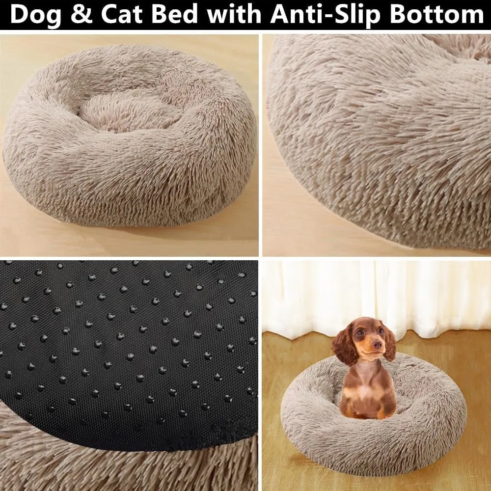 Calming Large Dog Bed & Cat Bed, 43 Inch Anti-Anxiety Donut Dog Cuddler Cat Bed, Warming Cozy Soft Dog Round Bed, Fluffy Faux Fur Machine Washable Pet Cushion for Medium Dogs & Cats (Purple)