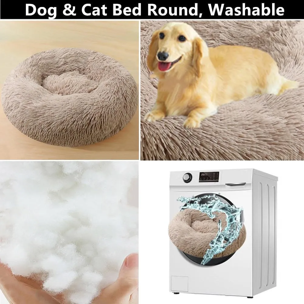 Calming Large Dog Bed & Cat Bed, 43 Inch Anti-Anxiety Donut Dog Cuddler Cat Bed, Warming Cozy Soft Dog Round Bed, Fluffy Faux Fur Machine Washable Pet Cushion for Medium Dogs & Cats (Purple)