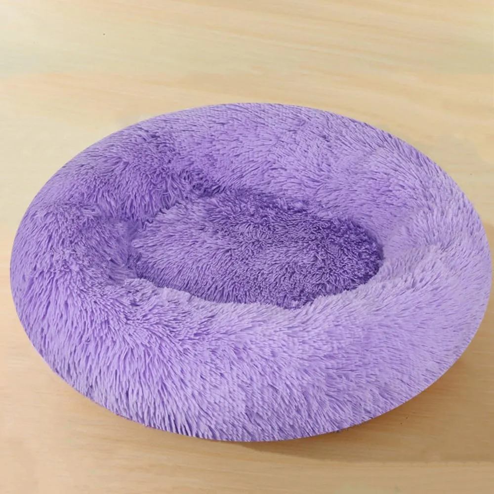 Calming Large Dog Bed & Cat Bed, 43 Inch Anti-Anxiety Donut Dog Cuddler Cat Bed, Warming Cozy Soft Dog Round Bed, Fluffy Faux Fur Machine Washable Pet Cushion for Medium Dogs & Cats (Purple)