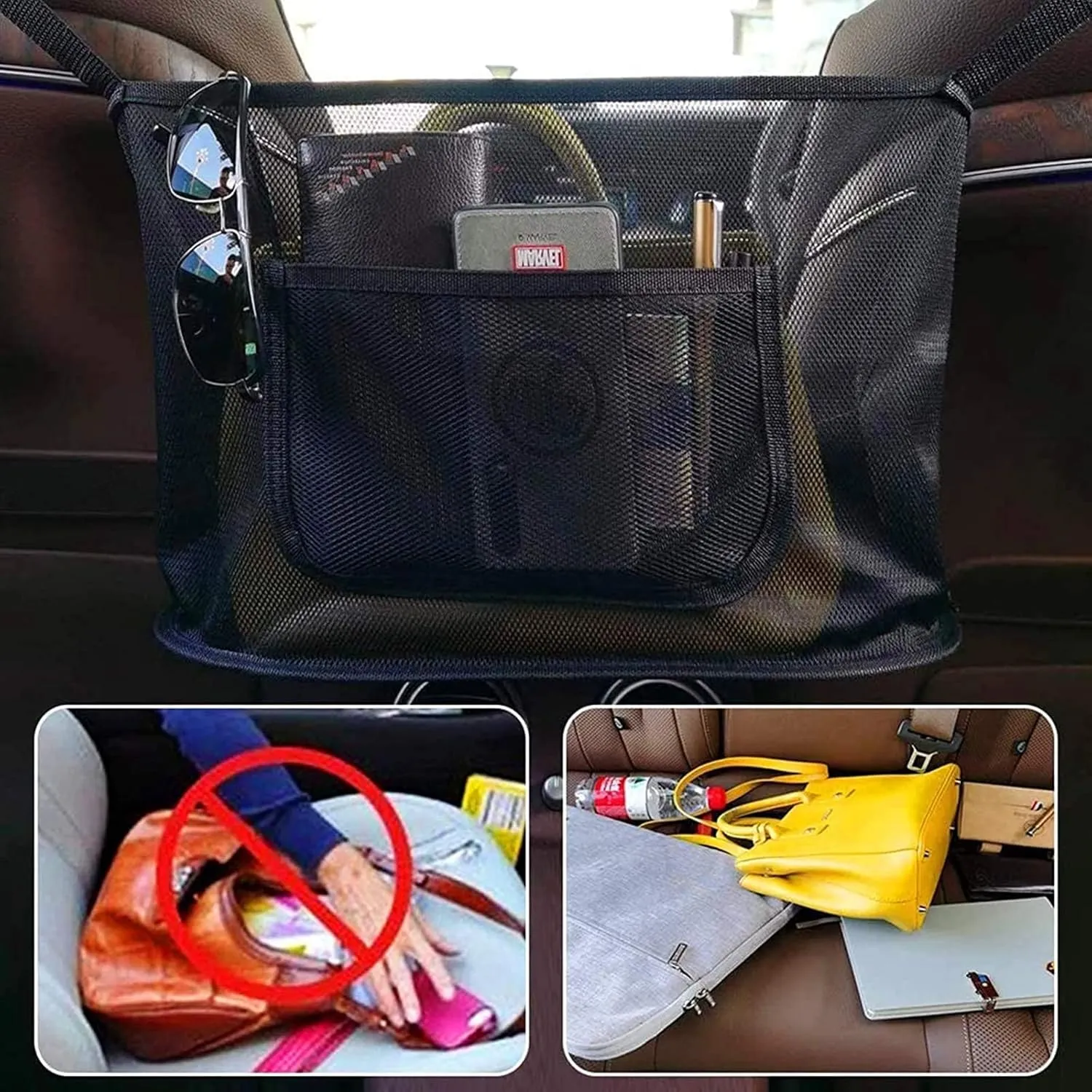 Car Handbag Holder Between Seats Large Capacity Car Purse Holder Automotive Consoles & Organizers for Document Phone Storage Car Organizer (Black)