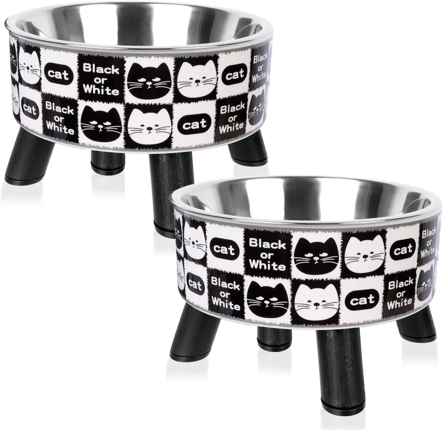 Cat Bowl, Raised Cat Bowls, Cat Food Bowl with Non Slip Rubber Base, Cat Water Bowl, Cat Bowls with Stand, Stainless Steel Cat Bowl, Pet Bowl, Cat Accessories (cat Pattern)