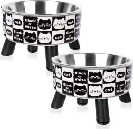Cat Bowl, Raised Cat Bowls, Cat Food Bowl with Non Slip Rubber Base, Cat Water Bowl, Cat Bowls with Stand, Stainless Steel Cat Bowl, Pet Bowl, Cat Accessories (cat Pattern)