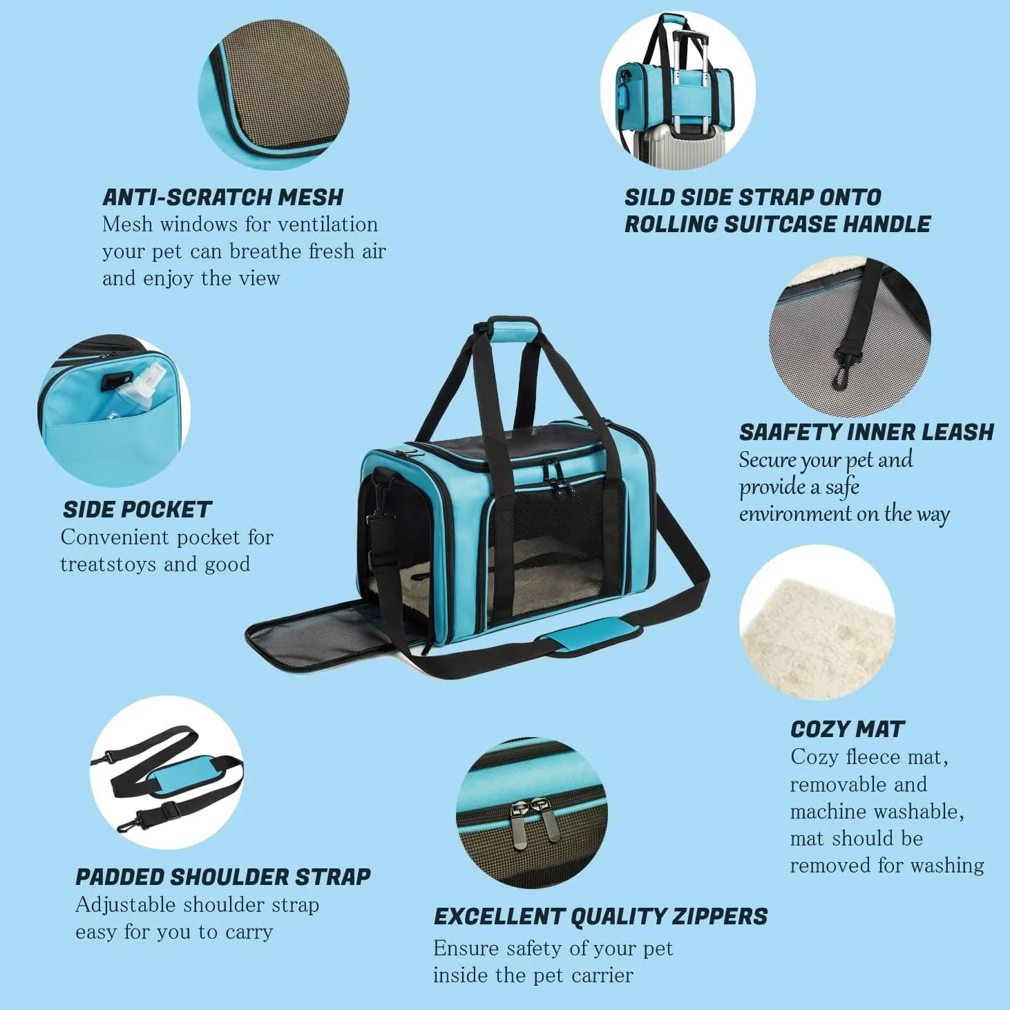 Cat Carrier Dog Carrier Pet Carrier Cat Bags for Small Medium Cats Dogs Puppies of 15 Lbs,of Airline Approved Small Dog Bag Soft Sided,Collapsible Travel Puppy Carrier (Medium, Blue)