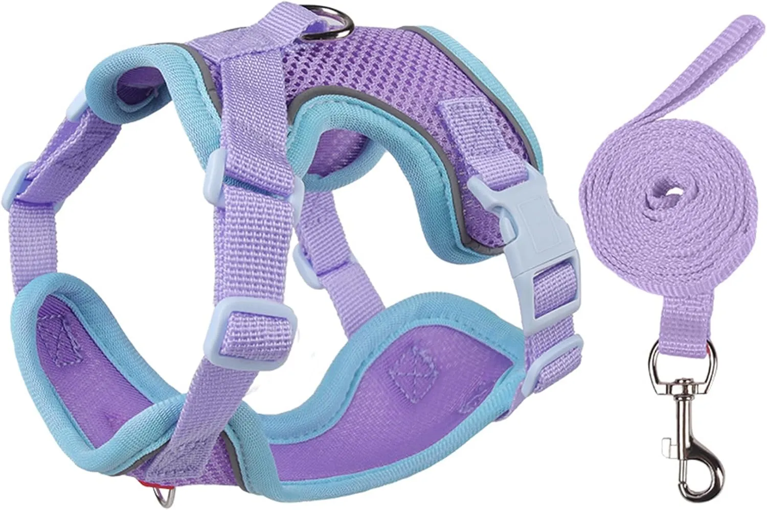 Cat Harness and Leash Set for Walking  Escape-Proof Reflective Vest for Cats and Small Dogs, Adjustable Soft Air Mesh with Pressure-Reducing Design, 4.92ft, L, Blue & Purple