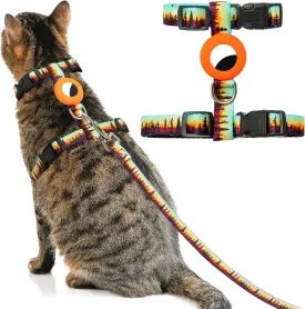 Cat Harness with Airtag Holder and Leash Set, Escape Proof Cat Harness for Walking Traveling Hiking Outdoor, Adjustable Step in Pet Harness for Small Medium Large Cats, Puppy, Kitten