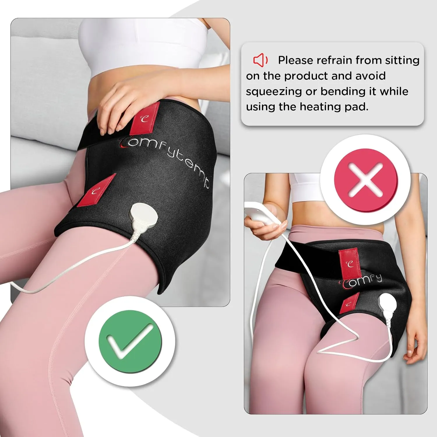 Comfytemp Hip Heating Pad for Hip/Sciatica Pain Relief,Hip Brace, Fathers Day Dad Gifts Birthday Gift for Women, Lower Back/Thigh/Buttock Electric Heat Pad, Hot Physical Therapy(S/M)