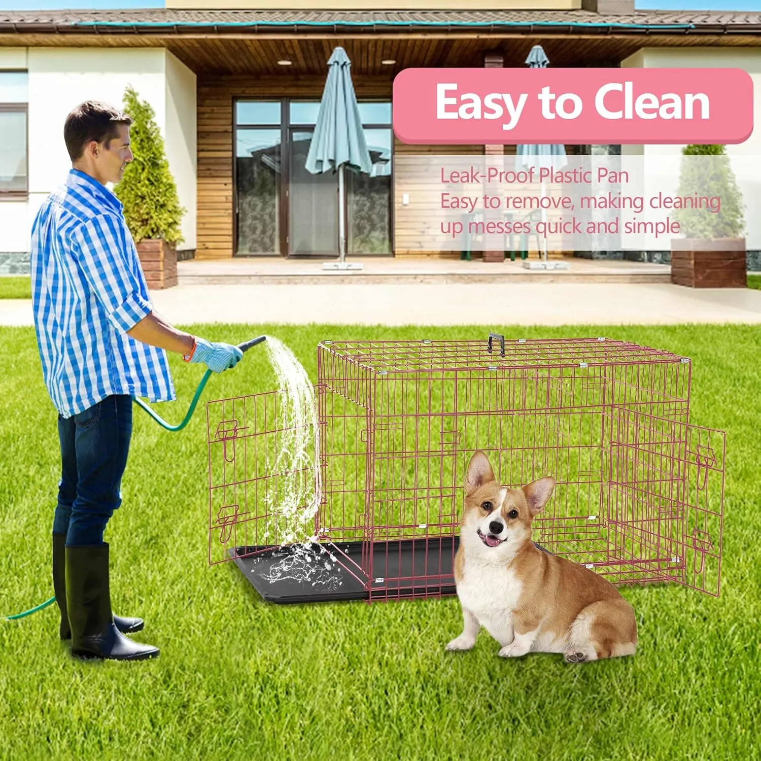 Dog Crate, 24/30/36/42/48 Inch Dog Crates for Small Medium Large Dogs Indoor, Folding Metal Dog Kennel Dog Cage with Double-Door, Divider Panel, Removable Tray, Locks and Handle, (36 Inch, Pink)
