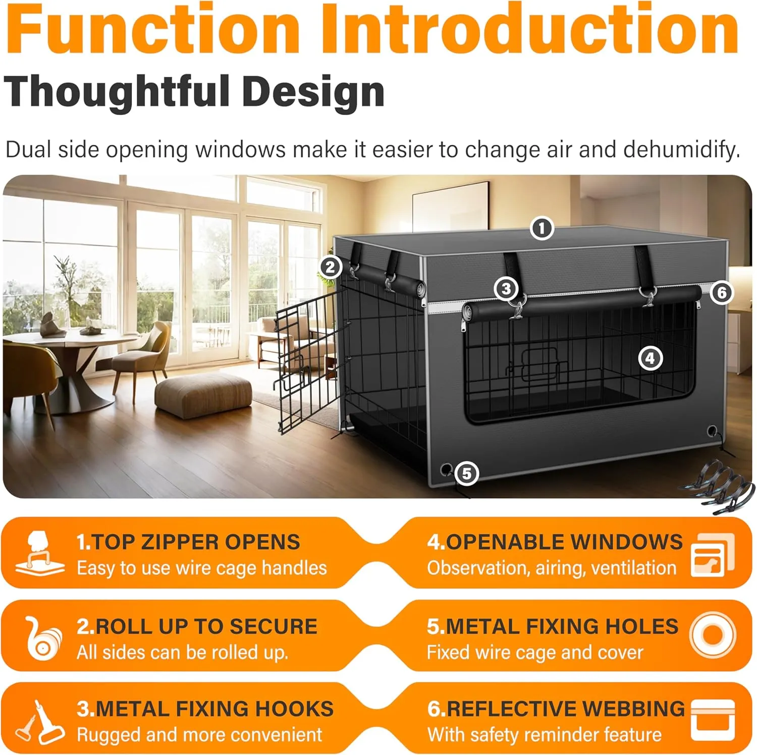 Dog Crate Cover 36 Inch Insulated & Breathable Chew-Proof  Heavy-Duty Dog Cage Cover for Sun/Rain Protection, Universal Fit Wire Crates, Anxiety Relief, Gray(Cover Only)