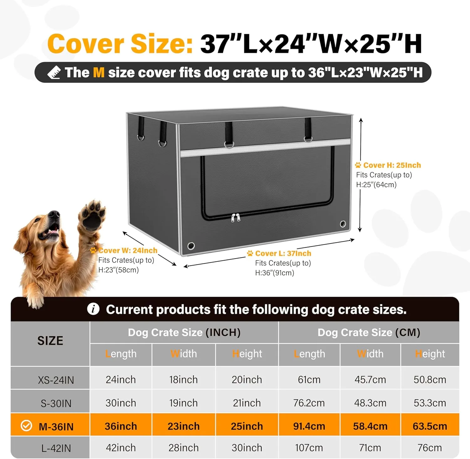 Dog Crate Cover 36 Inch Insulated & Breathable Chew-Proof  Heavy-Duty Dog Cage Cover for Sun/Rain Protection, Universal Fit Wire Crates, Anxiety Relief, Gray(Cover Only)