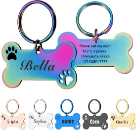 Dog Tags Personalized for Pets - Customized Dog ID Tags with Lovely Icons, Engraved Dog Name Tag for Dog Collar, Stainless Steel Pet ID Tags for Small Large Dogs Cats, Double Sided Engraving (Bone)