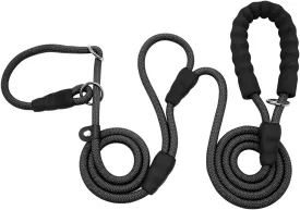 Double Handle Slip Leash 7FT Anti Choke Dog Training Leash, Traffic Handle No-Pull Slip Lead for Medium Large Dogs (Black)