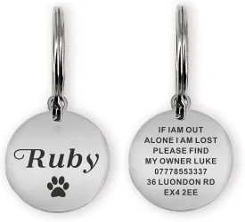 EDSG Dog Tags Engraved for Pets - Personalized Dog Tags - Custom Cat Tags - Stainless Steel ID Tags (Silver, Round)