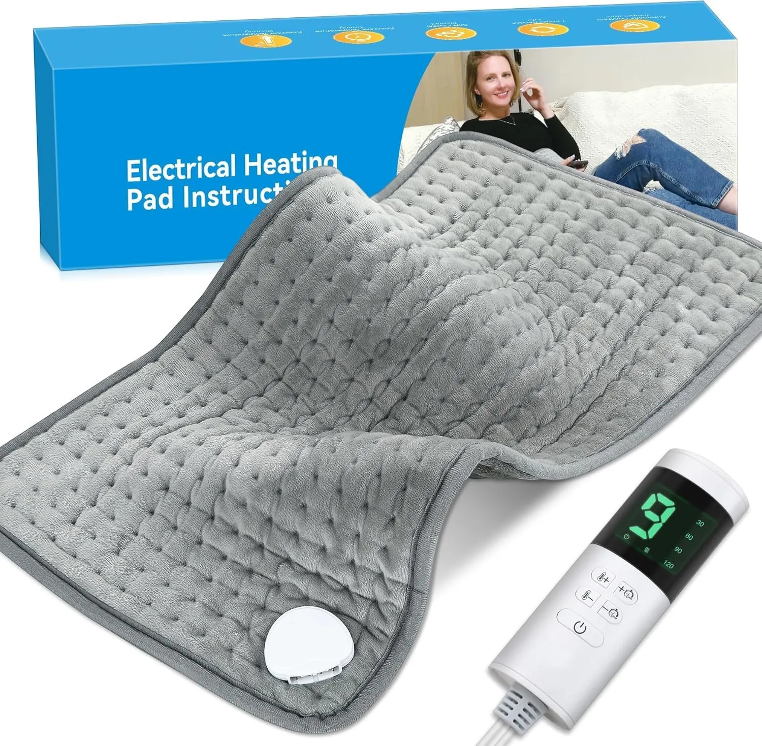 Electric Heating Pad for Back Pain Relief, Heating Pad for Period Cramps Neck and Shoulder,Knee,Arms,Legs, Auto Shut Off Moist Heat Machine Washable Gift for Women Men and Mom Dad-12x24