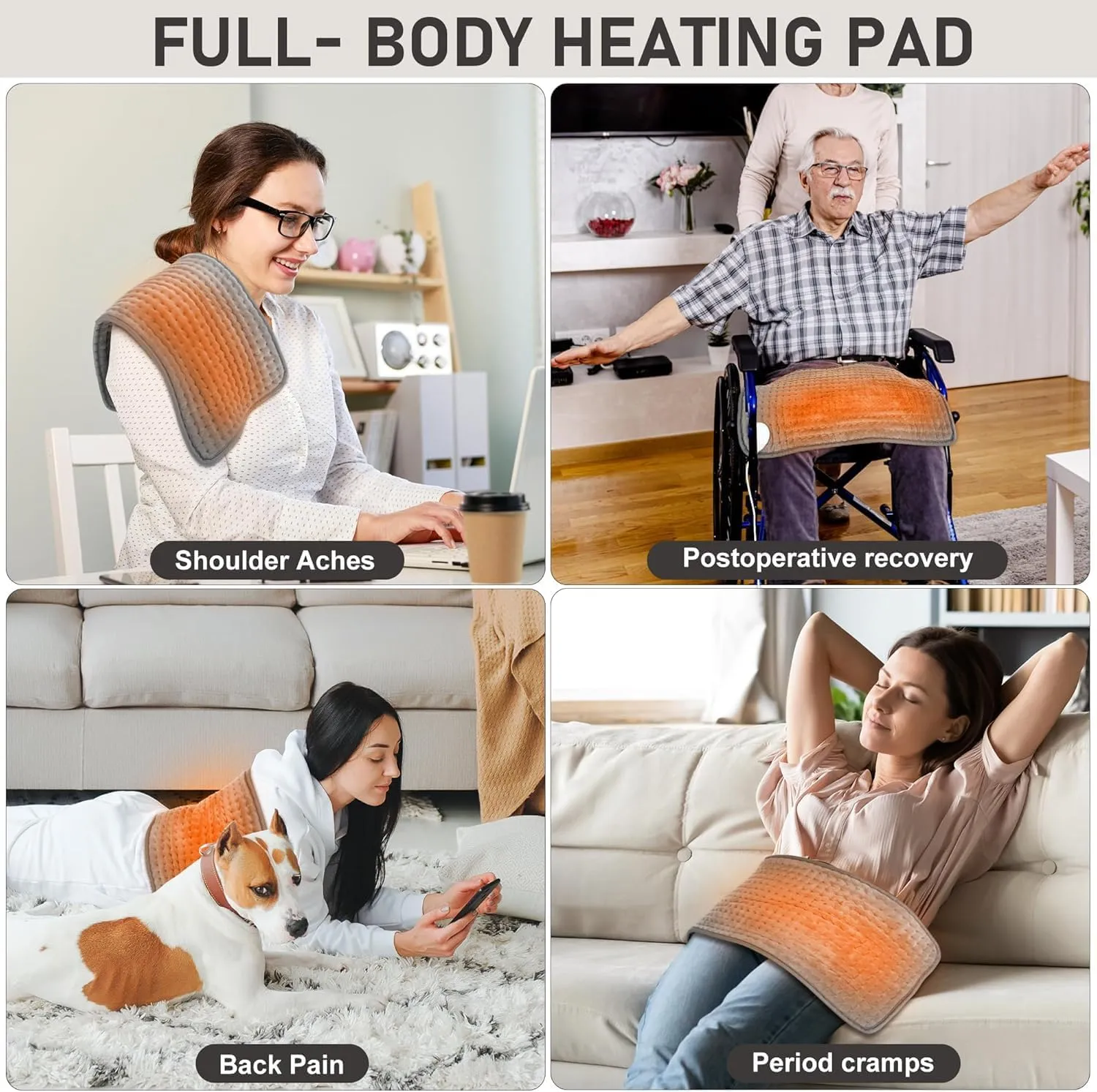 Electric Heating Pad for Back Pain Relief, Heating Pad for Period Cramps Neck and Shoulder,Knee,Arms,Legs, Auto Shut Off Moist Heat Machine Washable Gift for Women Men and Mom Dad-12x24