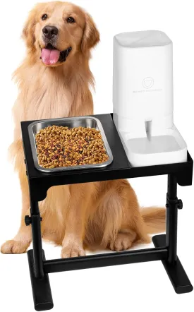 Elevated Dog Bowls with Water Dispenser and 304 Stainless Steel Bowl, Adjustable to 6 Heights, 2.75" to 14.6", Raised Dog Food Bowls for Small, Medium & Large Sized Dogs, Tilted Angle