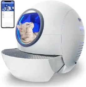ENTOP Extra Large Automatic Cat Litter Box with APP Control & Safe Alert & Smart Health Monitor, Odor Removal for Multiple Cats (White/Blue)