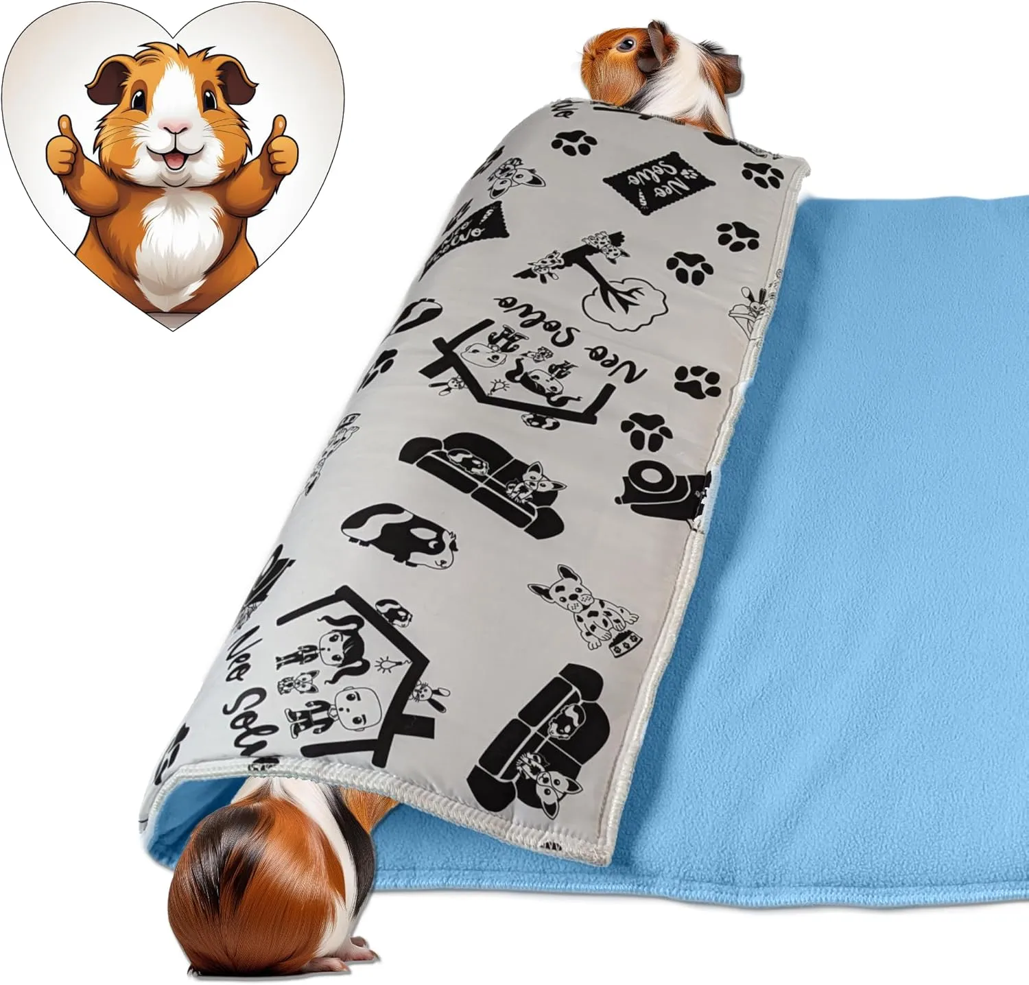 Fleece Playground for Guinea Pig and Rabbit - All in One, It's a Blanket, a Giant Tunnel, a House, a Cushion and a Bed - 23.6 x 19.7 in - Green
