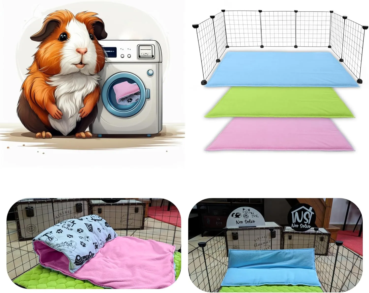 Fleece Playground for Guinea Pig and Rabbit - All in One, It's a Blanket, a Giant Tunnel, a House, a Cushion and a Bed - 23.6 x 19.7 in - Green