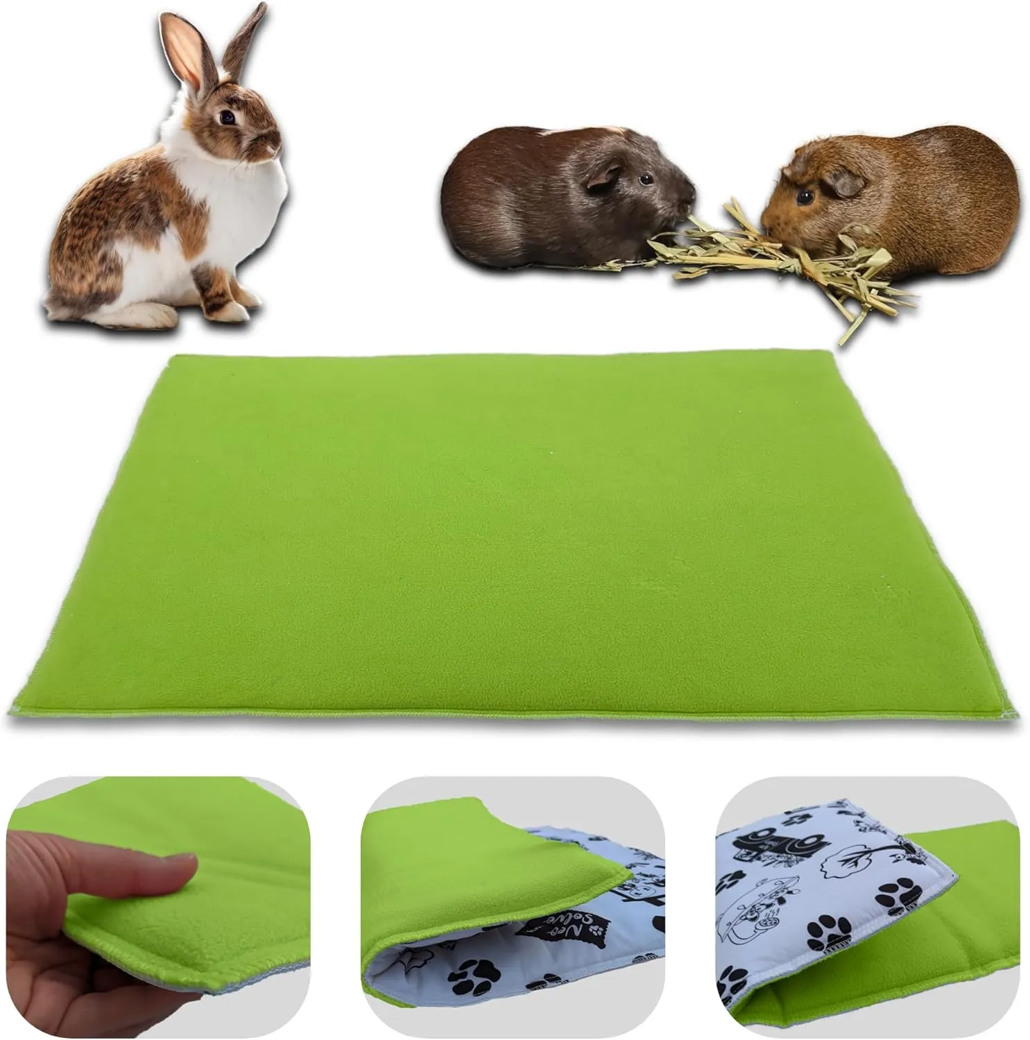 Fleece Playground for Guinea Pig and Rabbit - All in One, It's a Blanket, a Giant Tunnel, a House, a Cushion and a Bed - 23.6 x 19.7 in - Green