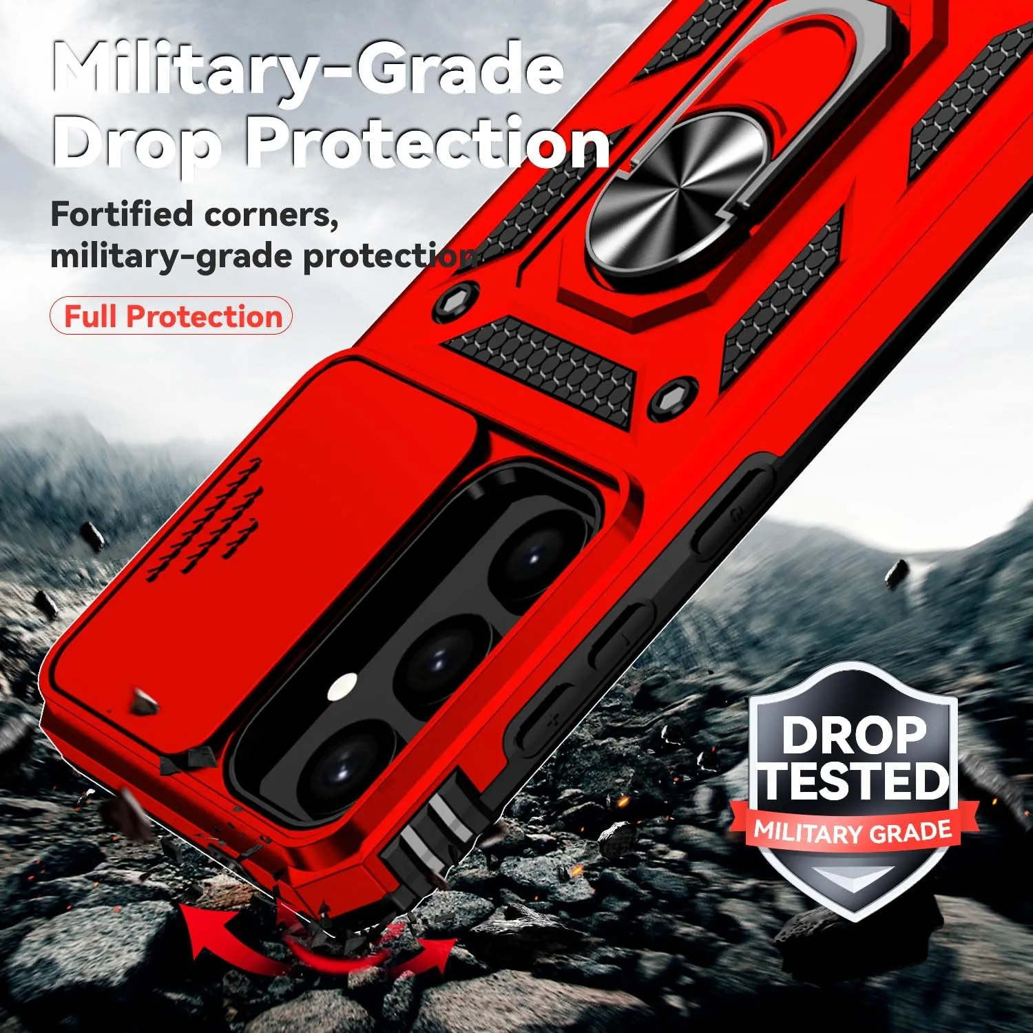 for Samsung Galaxy S25 Case with Camera Lens Cover HD Screen Protector, Dual Layer Military-Grade Drop Tested Magnetic Ring Holder Kickstand Protective Phone Case for Samsung Galaxy S25 (Red)
