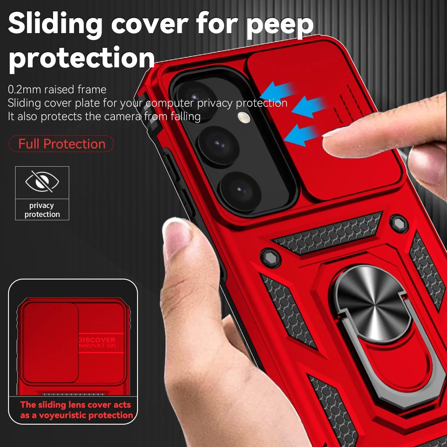 for Samsung Galaxy S25 Case with Camera Lens Cover HD Screen Protector, Dual Layer Military-Grade Drop Tested Magnetic Ring Holder Kickstand Protective Phone Case for Samsung Galaxy S25 (Red)
