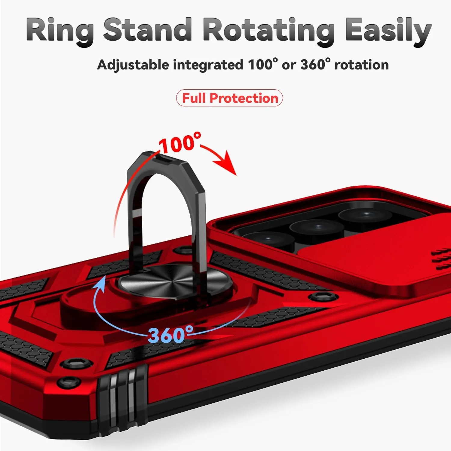 for Samsung Galaxy S25 Case with Camera Lens Cover HD Screen Protector, Dual Layer Military-Grade Drop Tested Magnetic Ring Holder Kickstand Protective Phone Case for Samsung Galaxy S25 (Red)