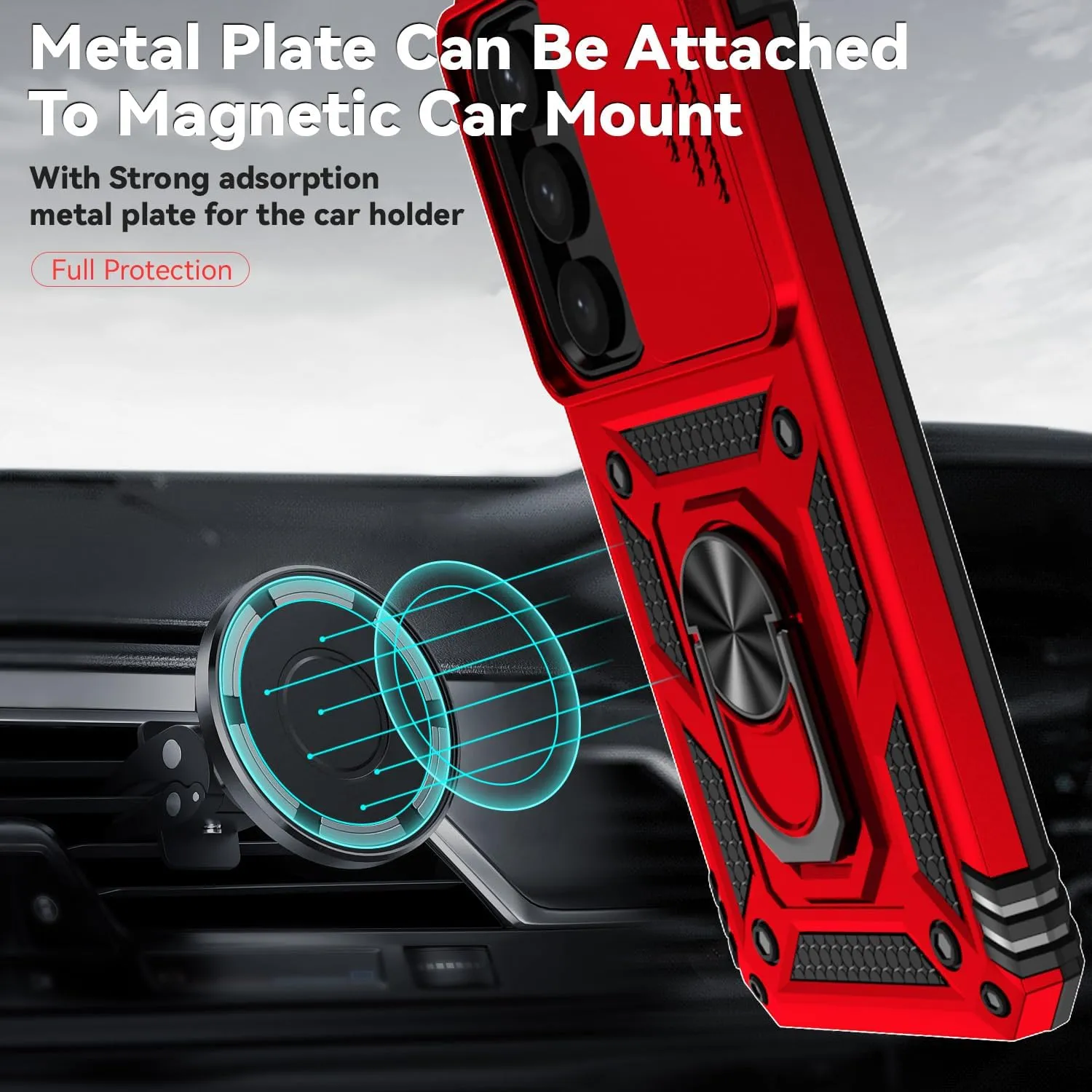 for Samsung Galaxy S25 Case with Camera Lens Cover HD Screen Protector, Dual Layer Military-Grade Drop Tested Magnetic Ring Holder Kickstand Protective Phone Case for Samsung Galaxy S25 (Red)