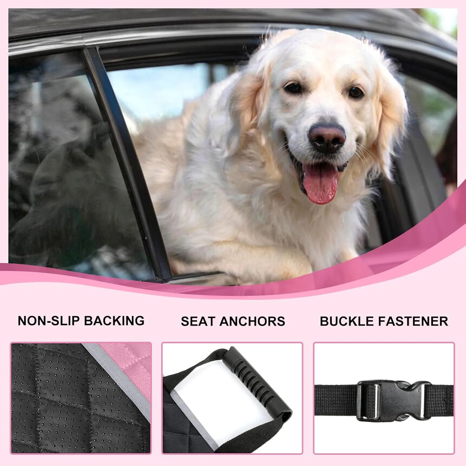 Front Dog Seat Cover, Waterproof Car Seat Covers for Dogs Nonslip Scratch-Proof Dog Seat Cover Front Seat Cover for SUV, Trucks & Cars - S, Pink/Grey