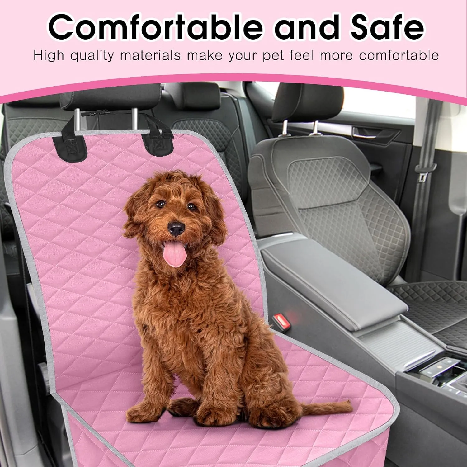 Front Dog Seat Cover, Waterproof Car Seat Covers for Dogs Nonslip Scratch-Proof Dog Seat Cover Front Seat Cover for SUV, Trucks & Cars - S, Pink/Grey